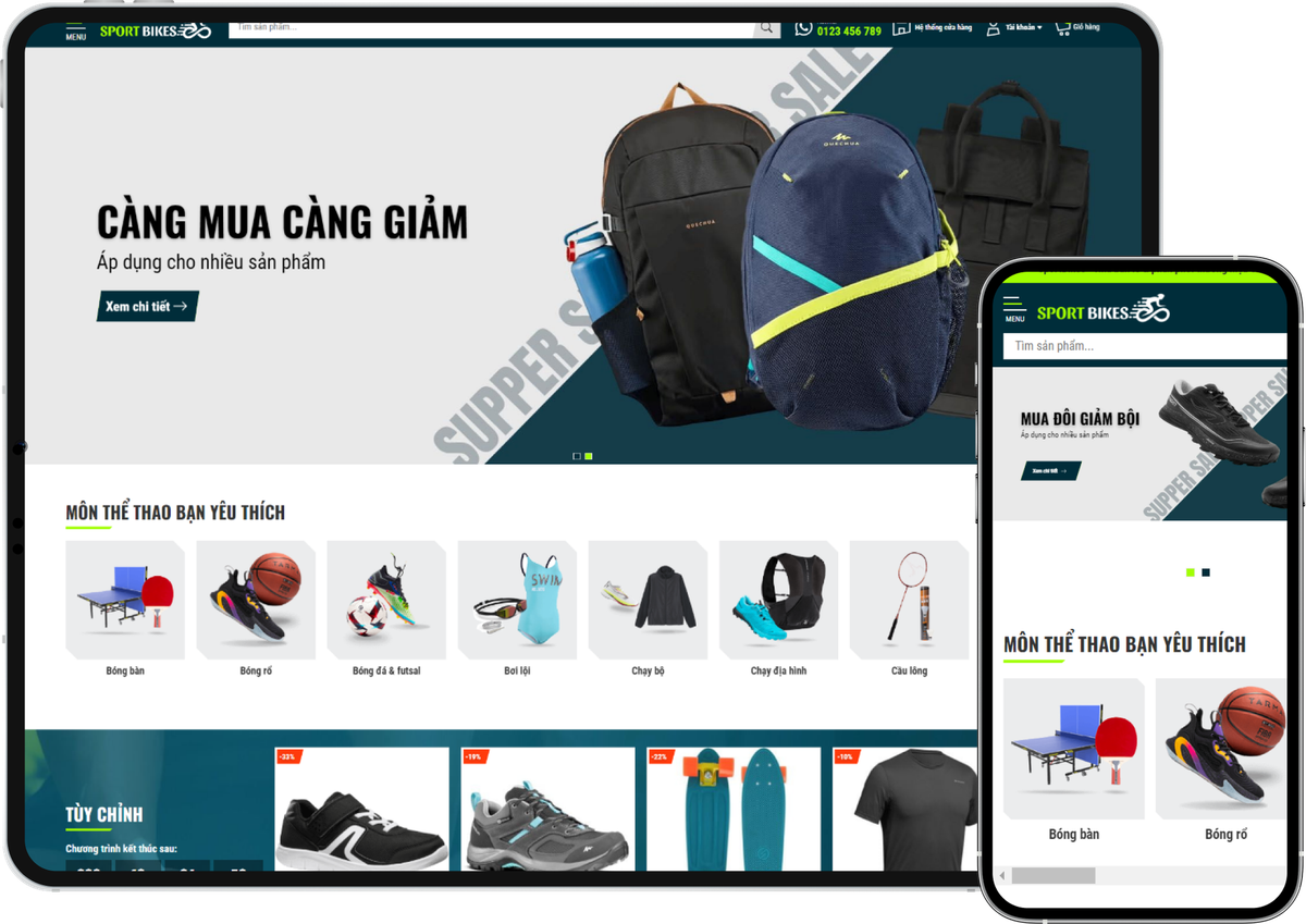 Website bán hàng trên laptop và điện thoại