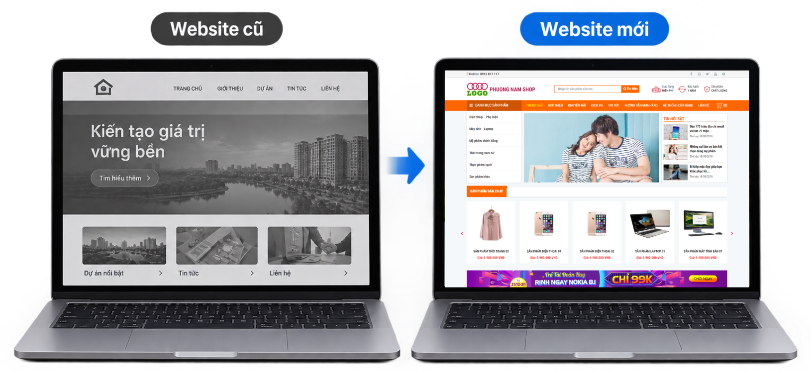 So sánh website cũ và website mới