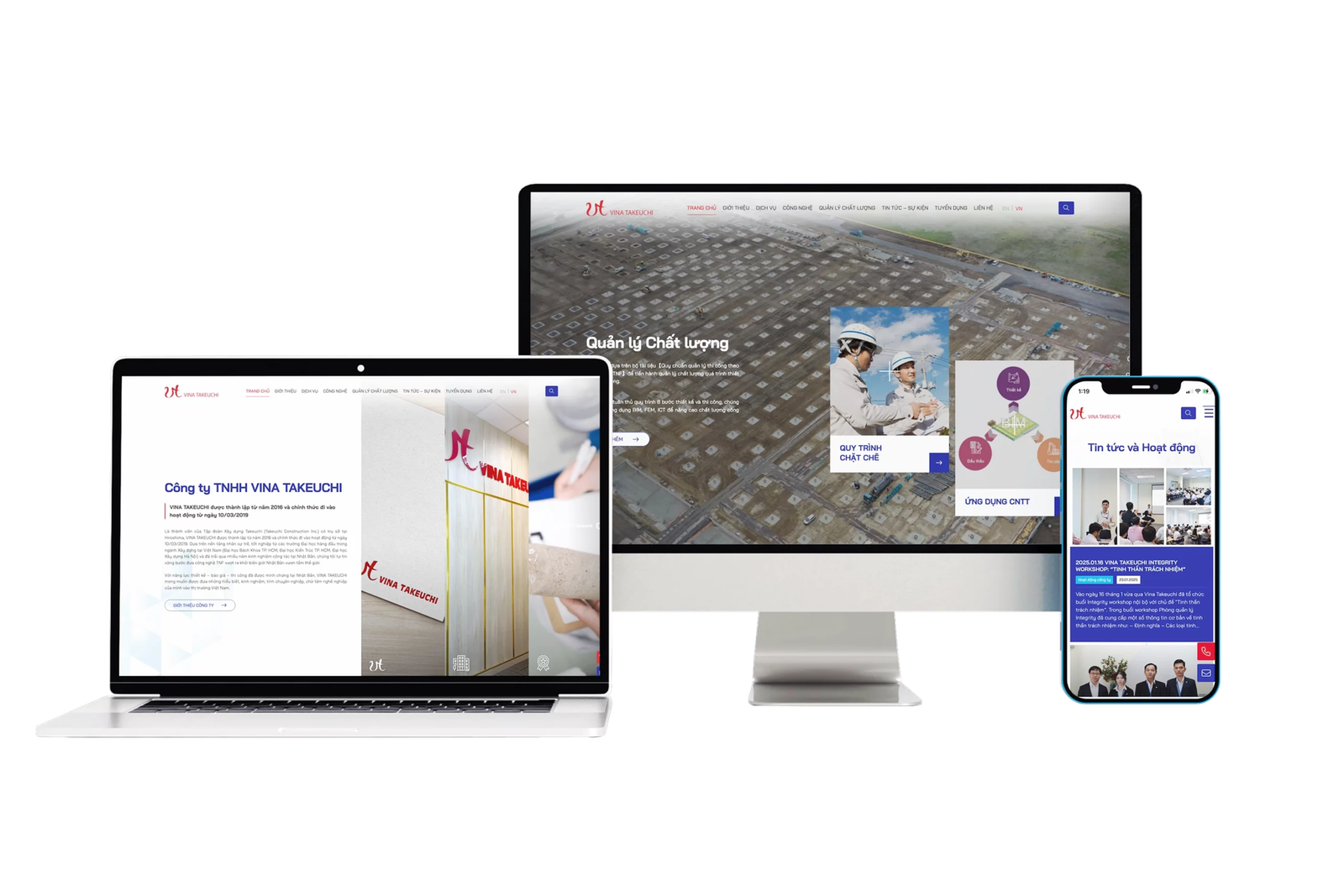 Website doanh nghiệp trên laptop, màn hình và điện thoại